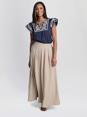 Gina Bacconi Natural Ethel Elastic Waist Skirt - Image 1 of 2