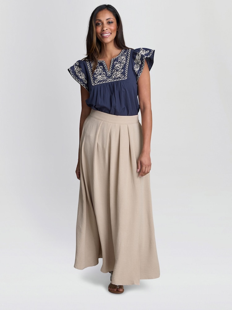 Gina Bacconi Natural Ethel Elastic Waist Skirt - Image 1 of 2