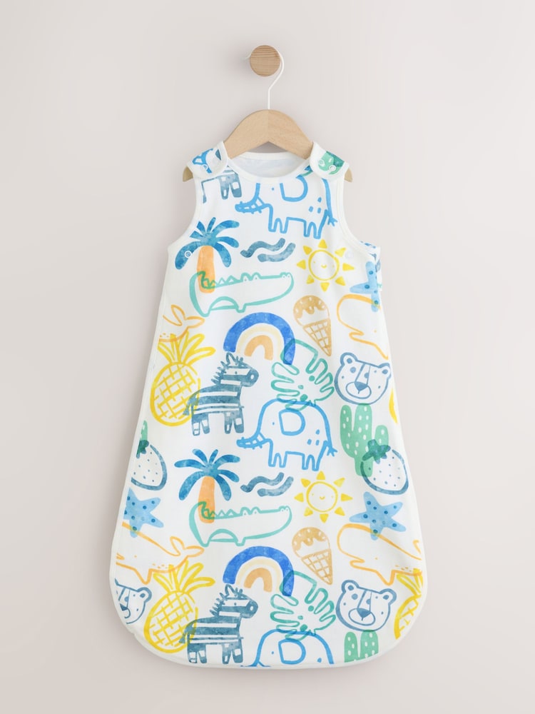Blue Bright Safari Animals 0.5 Tog Sleeveless Baby Sleep Bag - Image 1 of 6 Blue Bright Safari Animals 0.5 Tog Sleeveless Baby Sleep Bag - Image 1 of 6