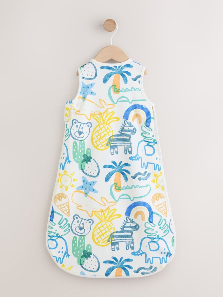 Blue Bright Safari Animals 0.5 Tog Sleeveless Baby Sleep Bag - Image 2 of 6 Blue Bright Safari Animals 0.5 Tog Sleeveless Baby Sleep Bag - Image 2 of 6