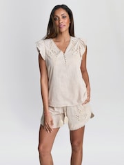 Blusa bordada de algodão Darcey natural Gina Bacconi - Imagem 1 de 3