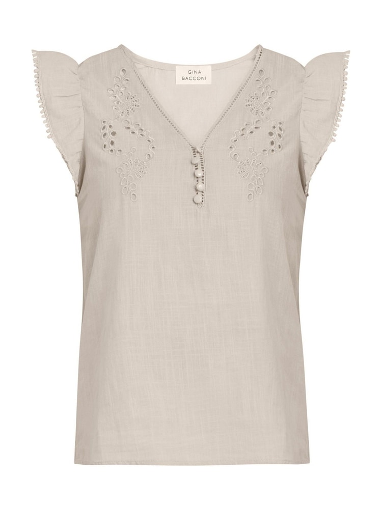 Blusa bordada de algodão Darcey natural Gina Bacconi - Imagem 3 de 3