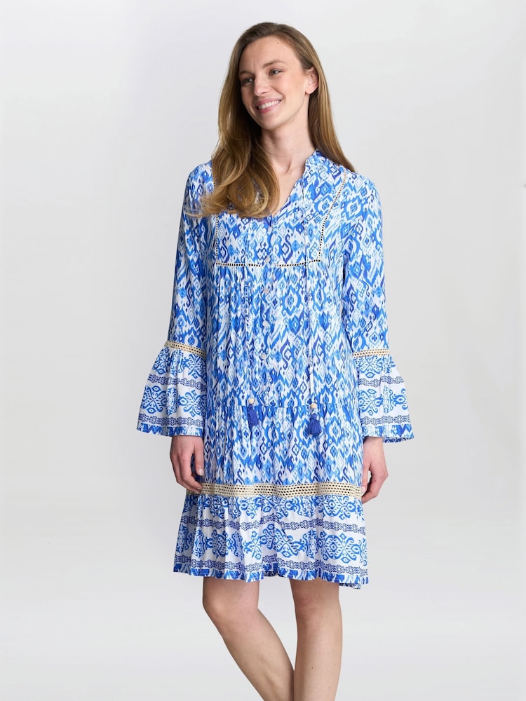 Shirt dress sem gola Eva Marie azul Gina Bacconi - Imagem 5 de 5