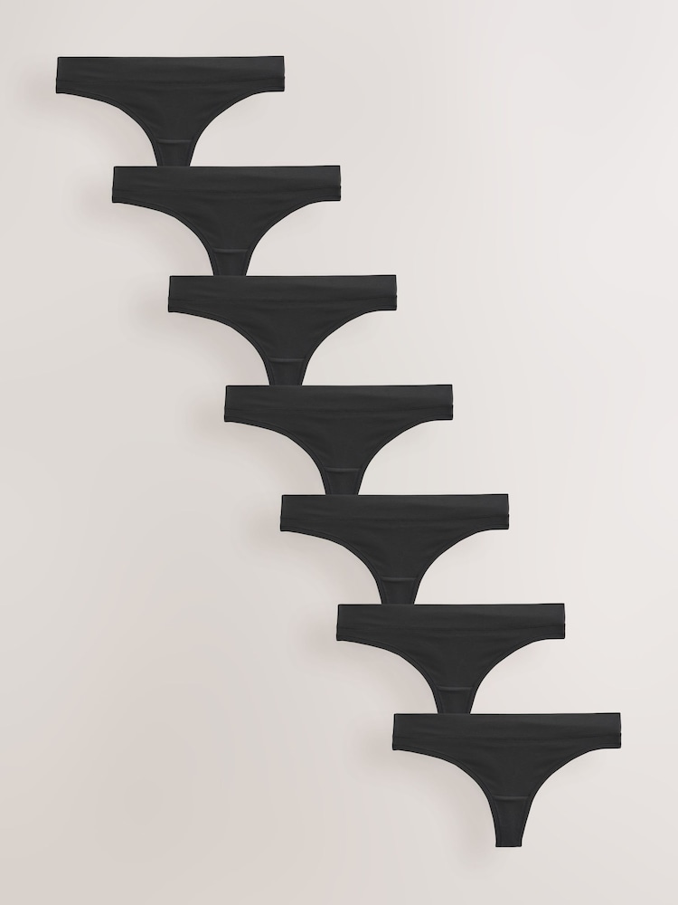 Black Thong Ultimate Comfort Knickers 7 Pack - Image 1 of 9 Black Thong Ultimate Comfort Knickers 7 Pack - Image 1 of 9