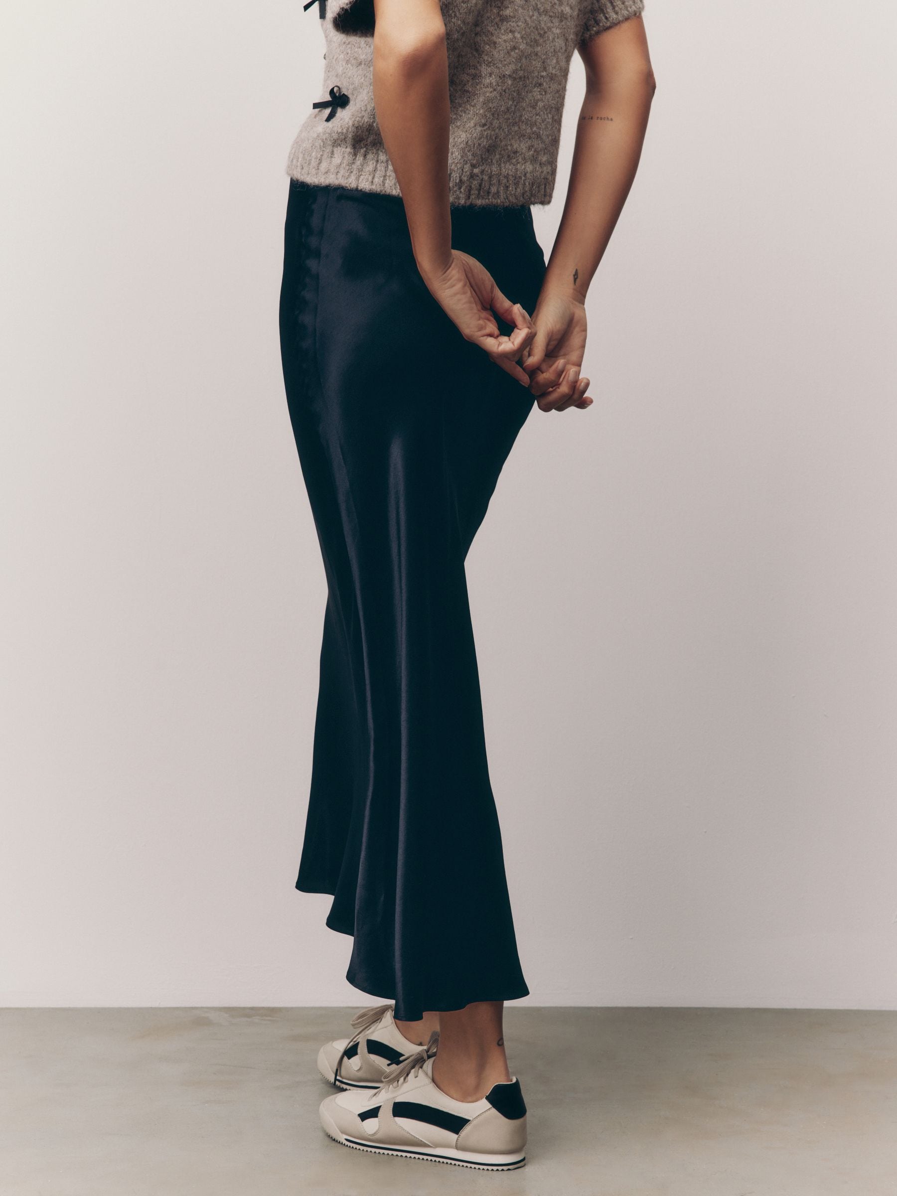 Buy Black Satin Midi Skirt from Next Canada
