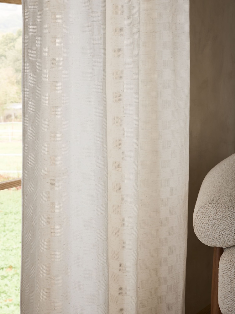 Natural Checkerboard Slot Top Voile Unlined Sheer Panel Curtain - Image 2 of 3