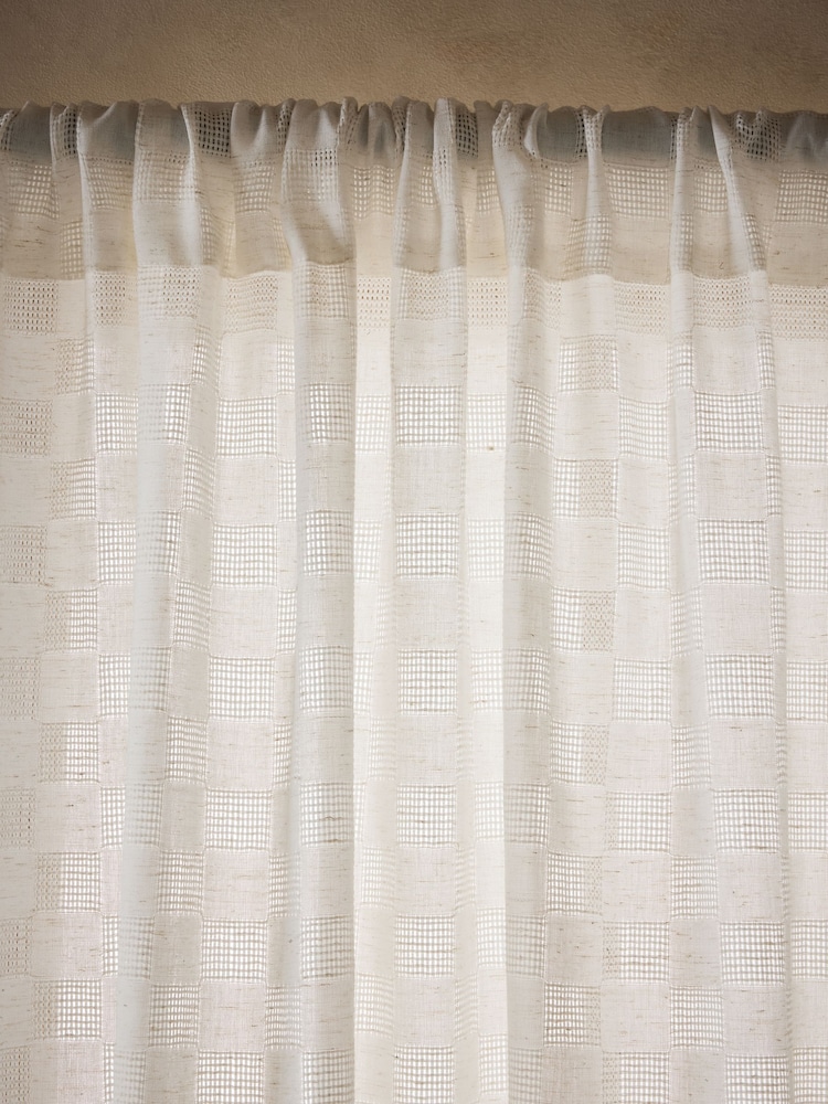 Natural Checkerboard Slot Top Voile Unlined Sheer Panel Curtain - Image 3 of 3