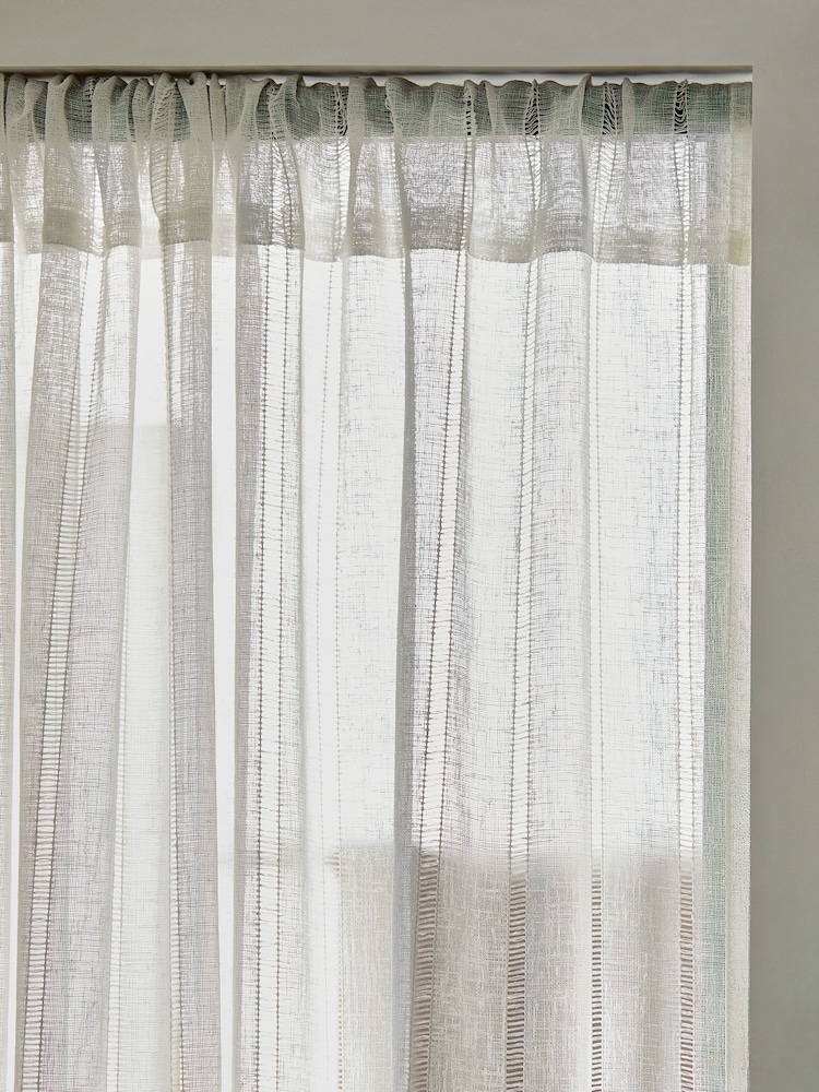 Ladder Stitch Slot Top Voile Unlined Sheer Panel Curtain - Imaginea 3 din 3