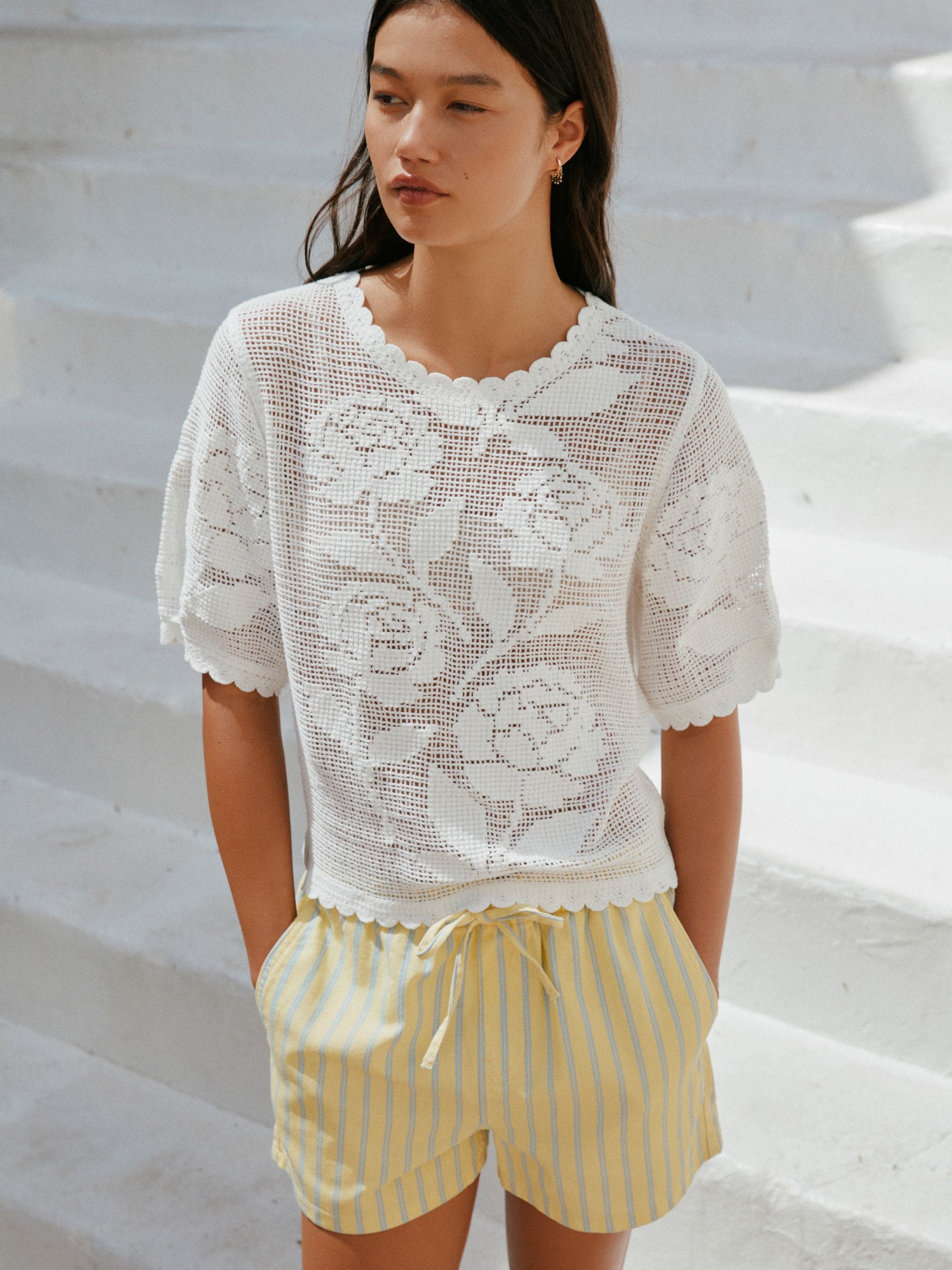 Buy White Floral Crochet Short Sleeve Crew Neck T-Shirt from Next USA