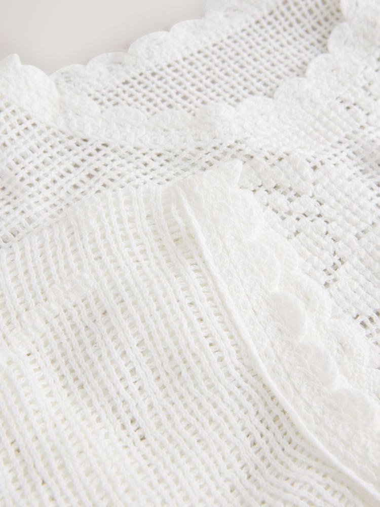 White Short Sleeve Floral Crochet Crew Neck T-Shirt - Image 2 of 3