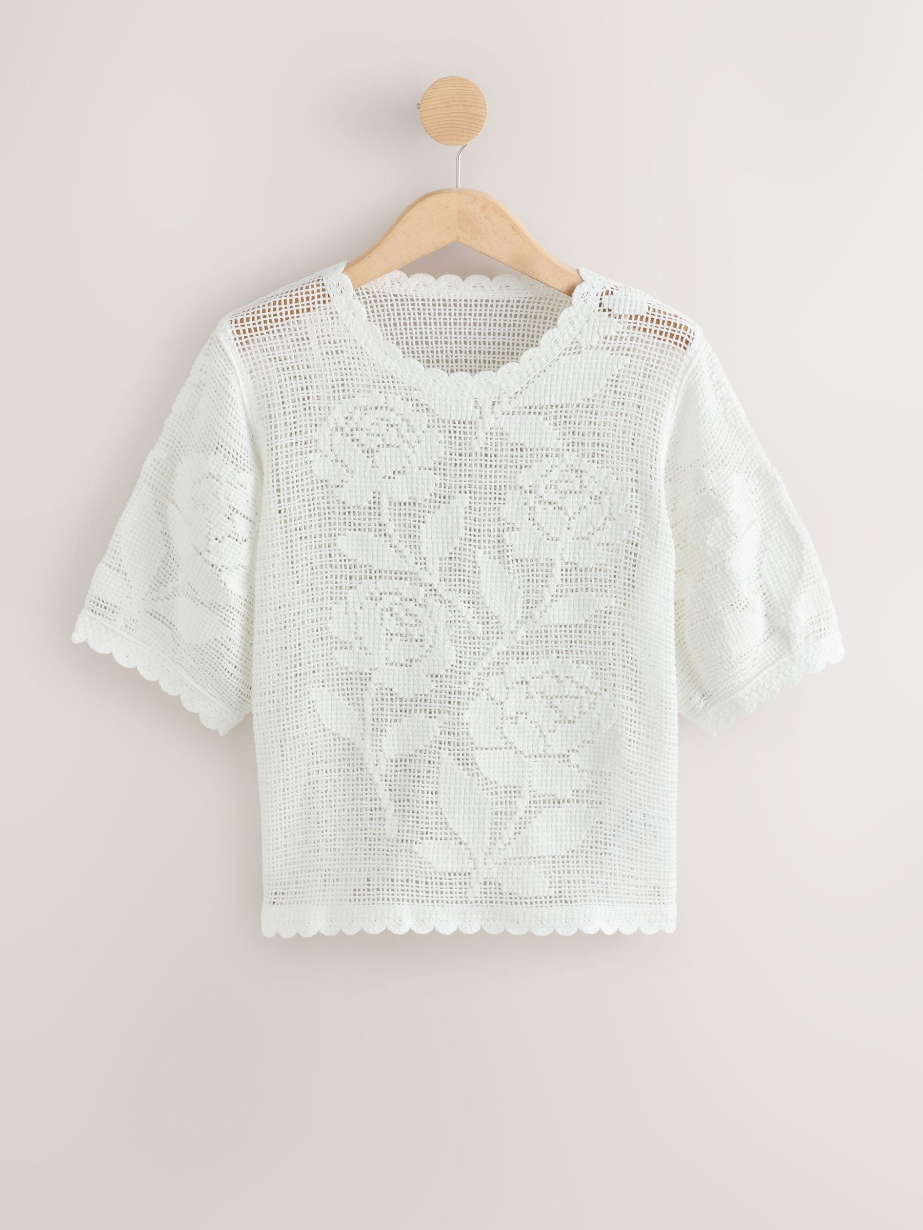 Buy White Floral Crochet Short Sleeve Crew Neck T-Shirt from Next USA