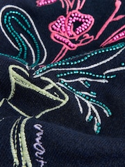 Navy Blue Floral Embellished Supersoft Crew Neck Long Sleeve Jumper - Image 3 of 3