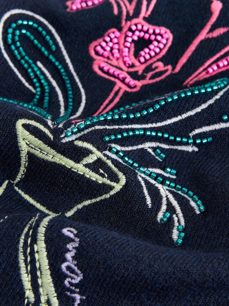 Navy Blue Floral Embellished Supersoft Crew Neck Long Sleeve Jumper - Image 3 of 3 Navy Blue Floral Embellished Supersoft Crew Neck Long Sleeve Jumper - Image 3 of 3