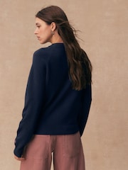 Navy Blue Floral Embellished Supersoft Crew Neck Long Sleeve Jumper - Image 4 of 8