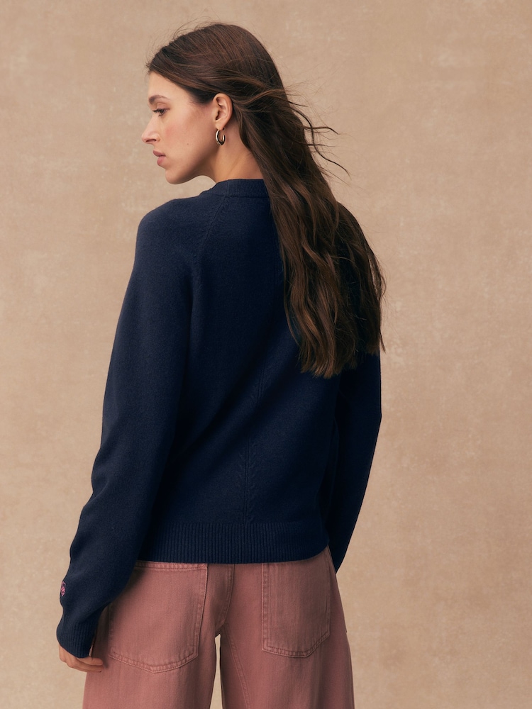 Pull Court Agnes & Dora - Navy à Motifs Floraux - Taille S - Manches Longues En Velours