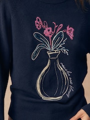 Navy Blue Floral Embellished Supersoft Crew Neck Long Sleeve Jumper - Image 5 of 8