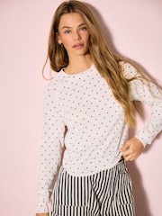 Ecru Heart Polka Dots Soft Touch Crew Neck Cotton Rich Jumper - Image 1 of 9