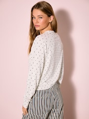 Ecru Heart Polka Dots Soft Touch Crew Neck Cotton Rich Jumper - Image 3 of 9