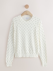 Ecru Heart Polka Dots Soft Touch Crew Neck Cotton Rich Jumper - Image 6 of 9