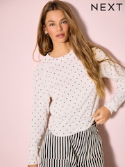 Ecru Heart Polka Dots Soft Touch Crew Neck Cotton Rich Jumper - Image 9 of 9