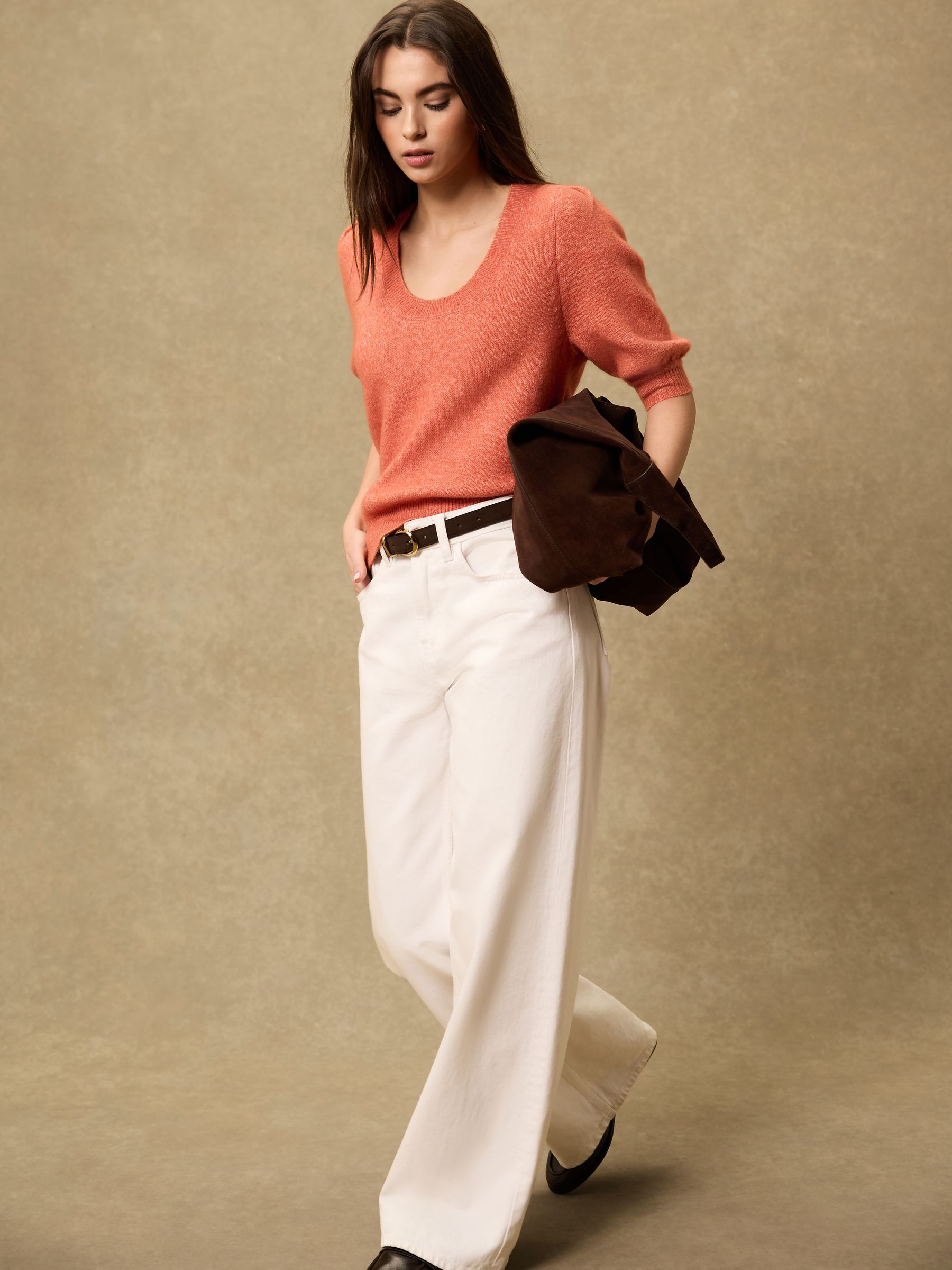 Buy Orange Puff Sleeve Knitted Top from Next USA