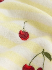 Yellow Stripe Cherry Embroidery Puff Sleeve Knitted Top - Image 8 of 8