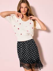 White Floral Detail Puff Sleeve Knitted Top - Image 3 of 8