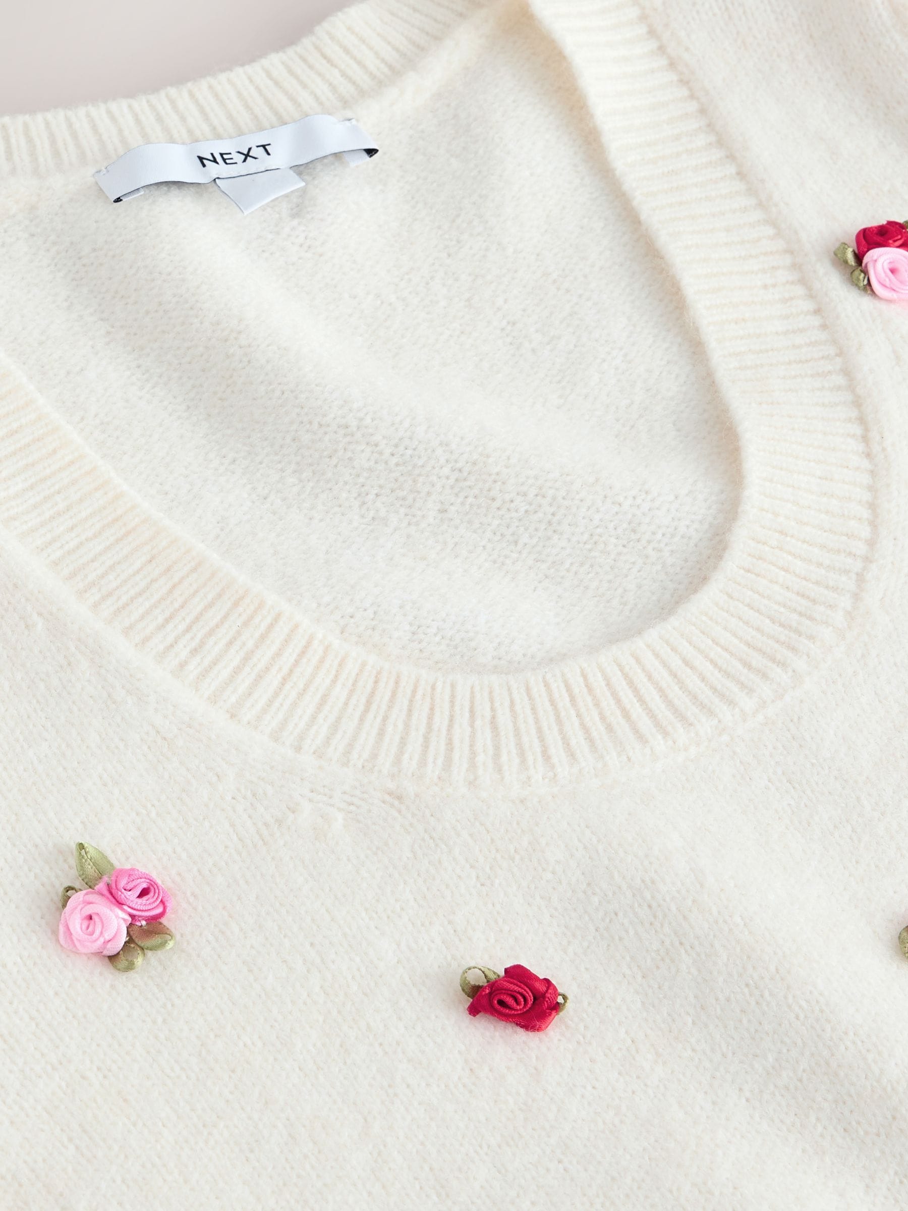 Buy White 3D Flower Puff Sleeve Knitted Top from Next USA