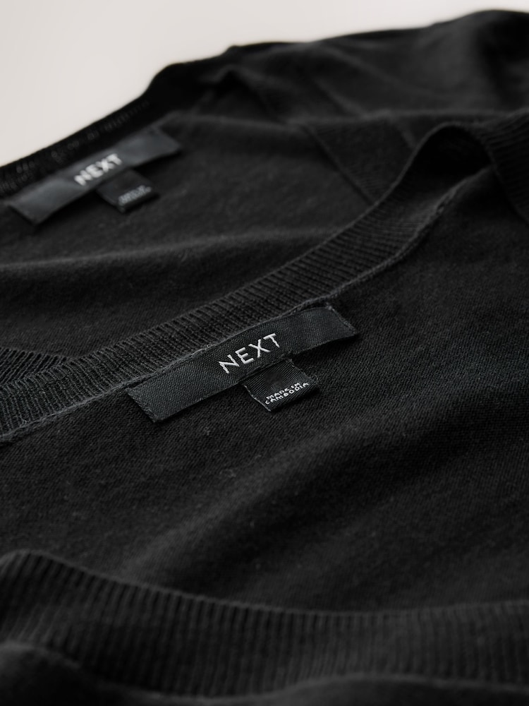 Black Soft Touch V-Neck Cotton Rich Jumpers 2 Pack - Image 9 of 9