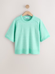 Aqua Blue Knitted Half Sleeve T-Shirt - Image 5 of 7