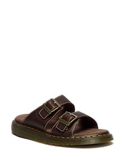 Dr. Martens Brown Josef Brown Grizzly Leather Slide Sandals - Image 1 of 5