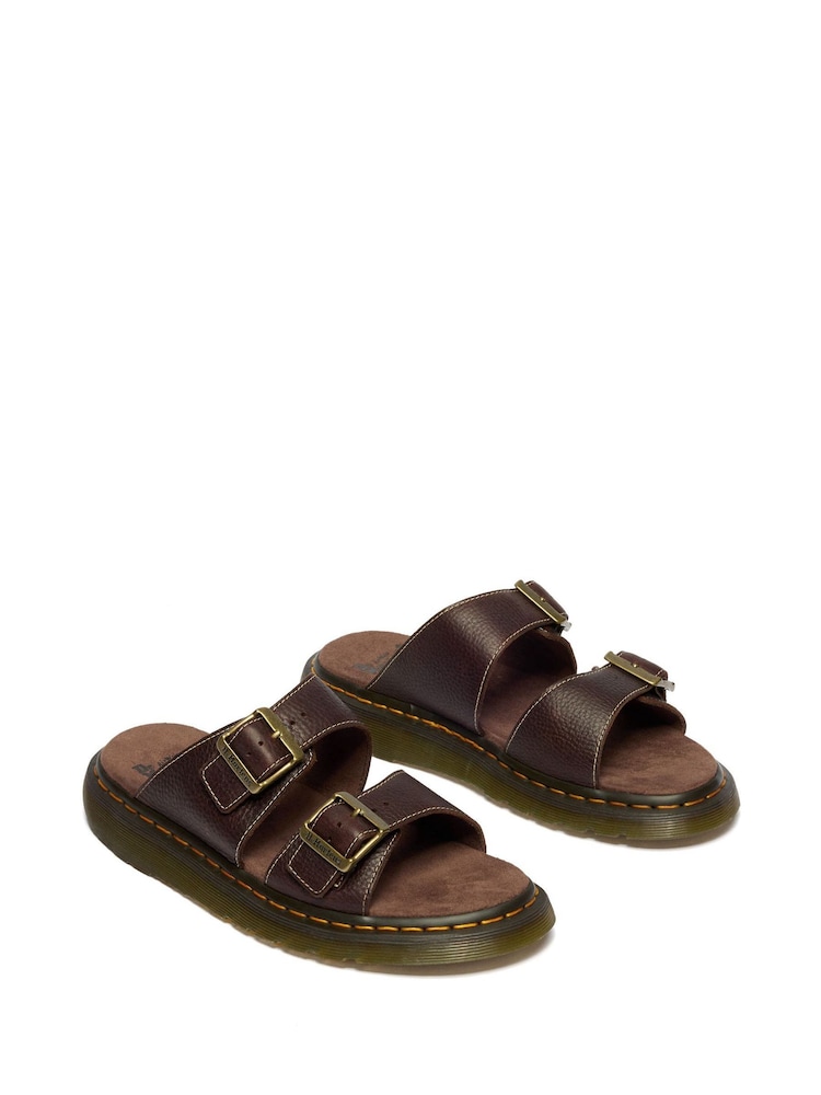 Dr. Martens Brown Josef Brown Grizzly Leather Slide Sandals - Image 2 of 5