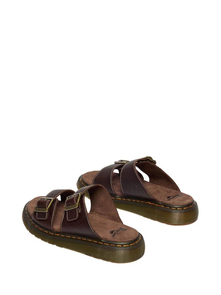 Buy Dr. Martens Brown Josef Brown Grizzly Leather Slide 