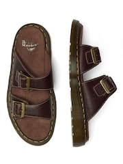 Dr. Martens Brown Josef Brown Grizzly Leather Slide Sandals - Image 4 of 5
