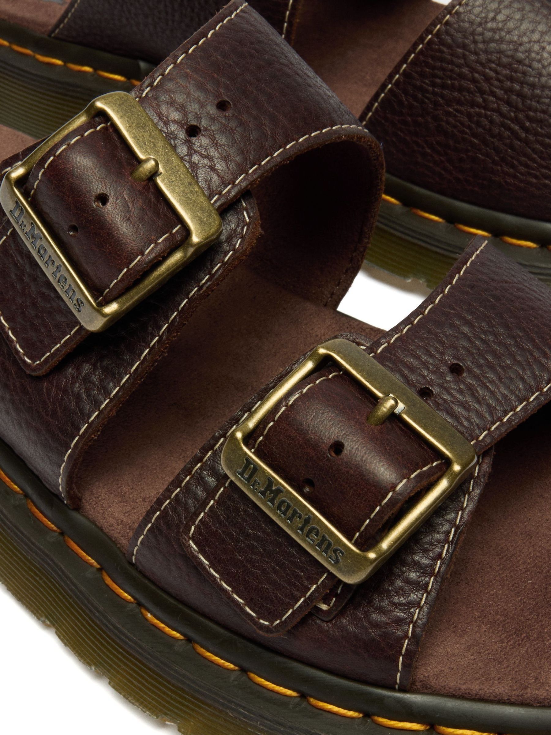 Buy Dr. Martens Brown Josef Brown Grizzly Leather Slide Sandals
