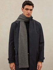 Reiss Mid Grey Alderny Atelier 100% Cashmere Rib-Knit Scarf - Image 1 of 6