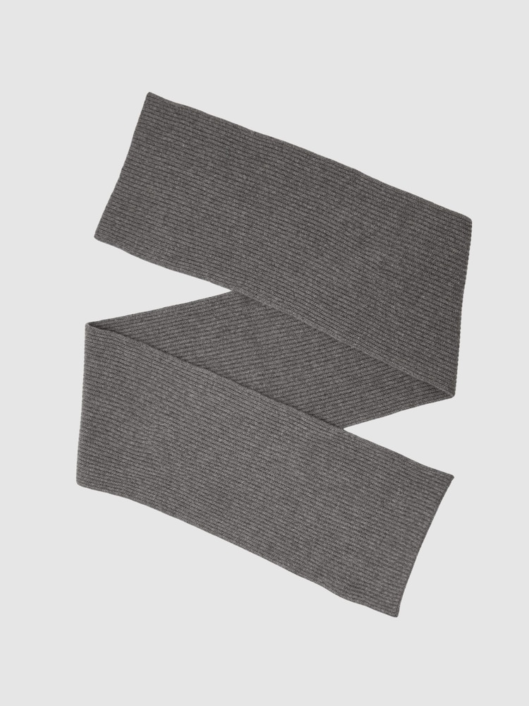 Reiss Mid Grey Alderny Atelier 100% Cashmere Rib-Knit Scarf - Image 2 of 6 Reiss Mid Grey Alderny Atelier 100% Cashmere Rib-Knit Scarf - Image 2 of 6