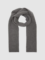 Reiss Mid Grey Alderny Atelier 100% Cashmere Rib-Knit Scarf - Image 3 of 6