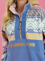 Harper & Lewis Blue Bodie Retro Pattern 1/4 Zip Fleece - Image 5 of 8