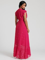 South Beach Pink Sequin Detail Wrap Midi Dress - Image 2 of 5