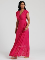 South Beach Pink Sequin Detail Wrap Midi Dress - Image 4 of 5