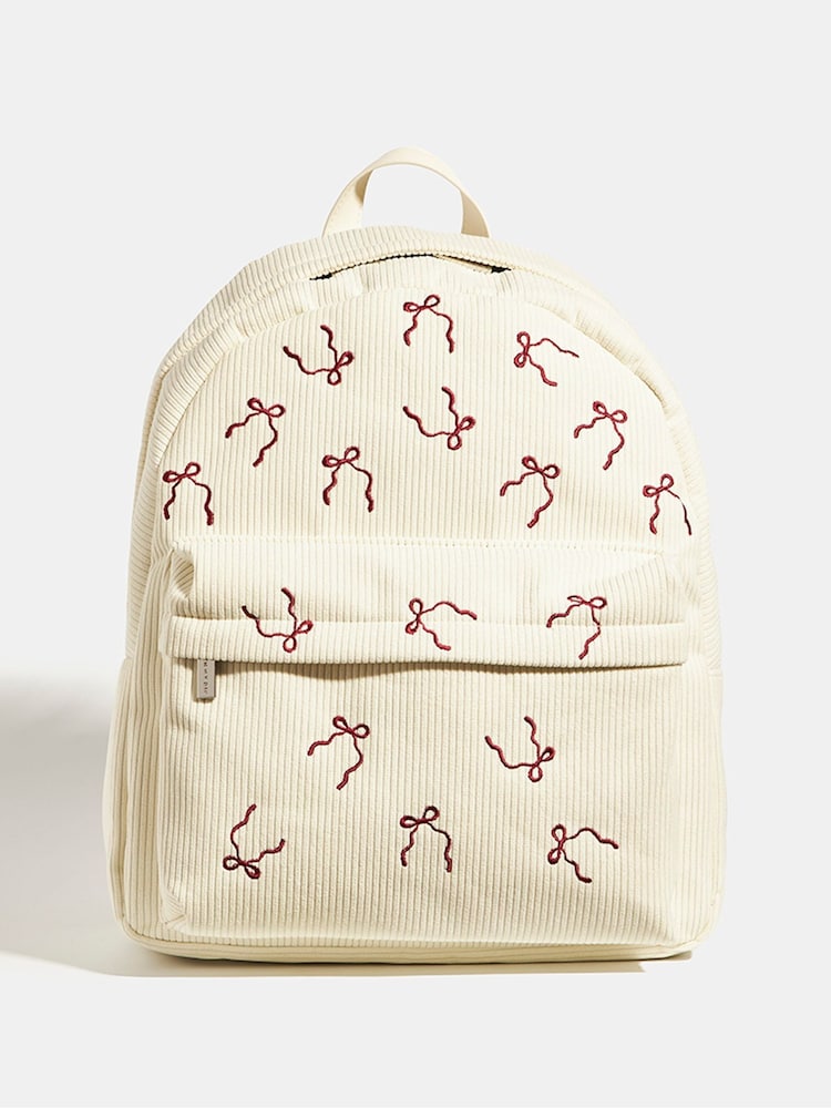 Skinnydip White Burgandy Bow Embroidered Backpack - Image 1 of 5