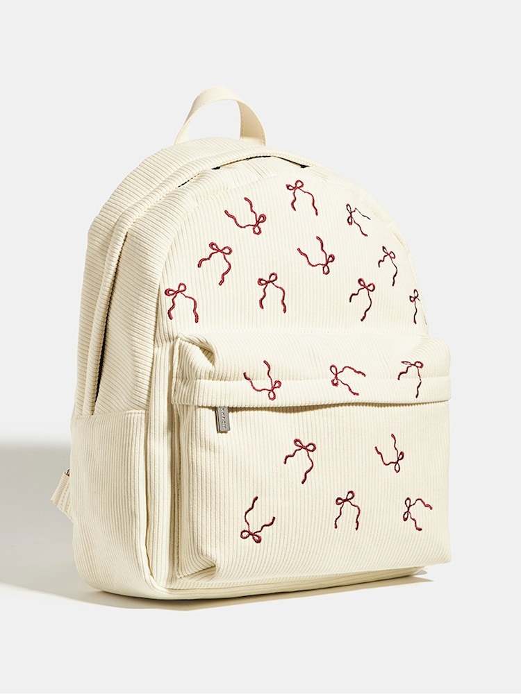 Skinnydip White Burgandy Bow Embroidered Backpack - Image 2 of 5