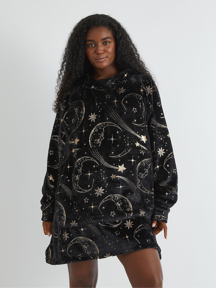Skinnydip Black Celestial Gold Blanket Hoodie - Image 1 of 5 Skinnydip Black Celestial Gold Blanket Hoodie - Image 1 of 5
