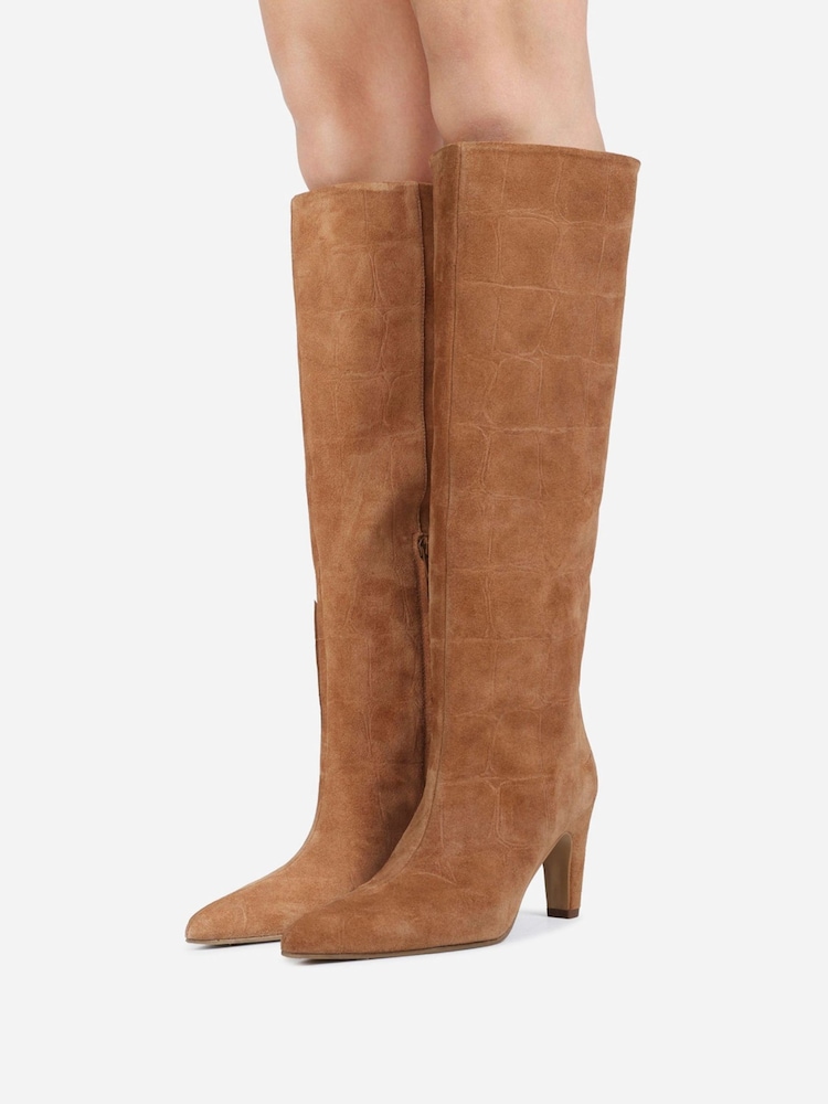 Bronx Brown Low-Jadey Suede Croco High Boots - Image 1 of 6