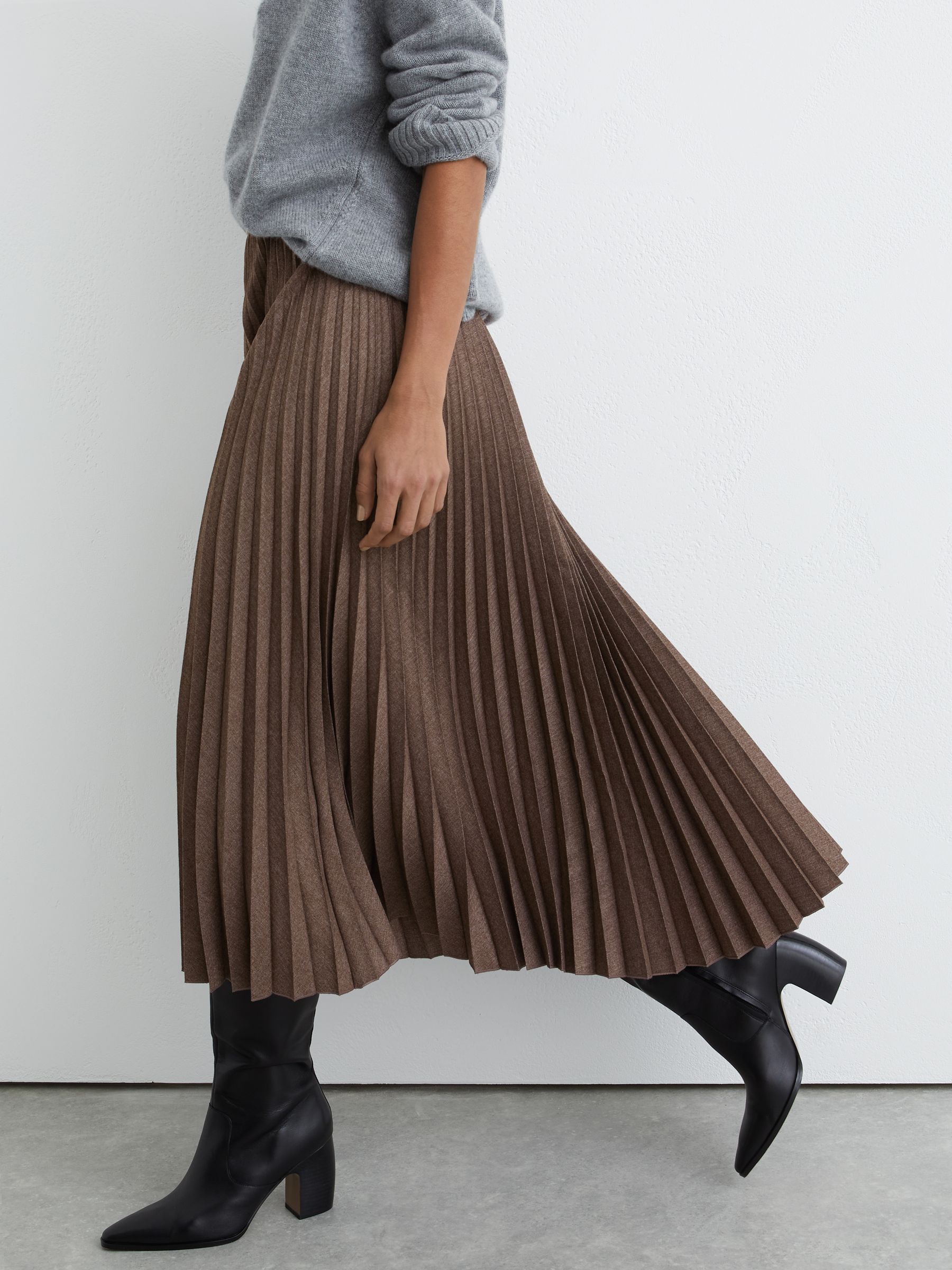 Buy Reiss Mocha Brown Kember Pleated Midi Skirt from Next USA
