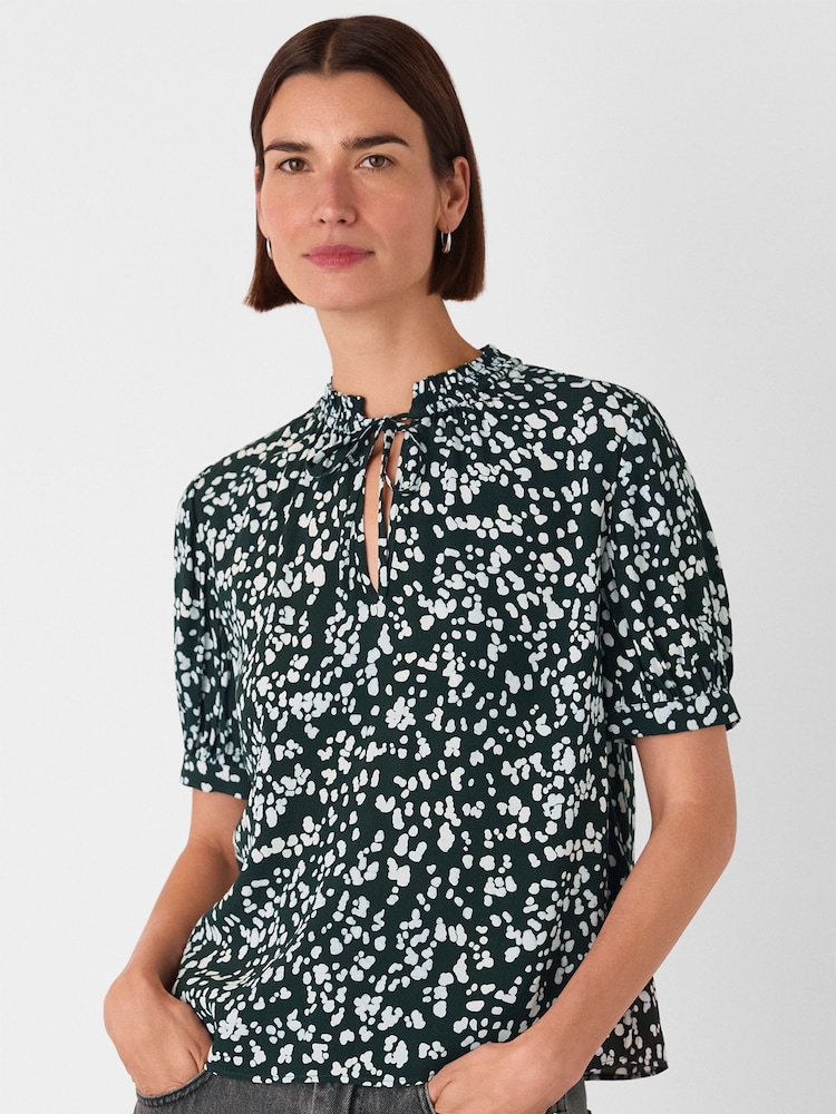 Whistles Animal Print Tie Neck Blouse - صورة 1 من 5 Whistles Animal Print Tie Neck Blouse - صورة 1 من 5