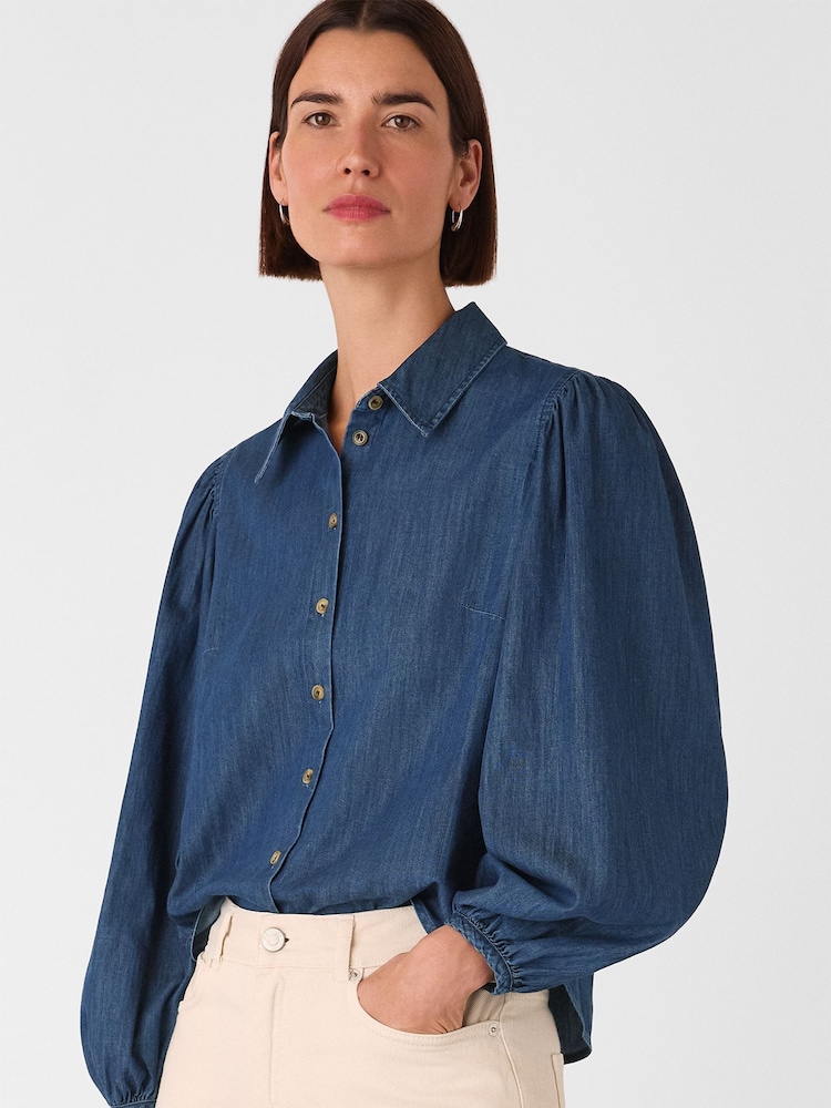 Whistles Blue Chambray Cotton Shirt - Image 4 of 5
