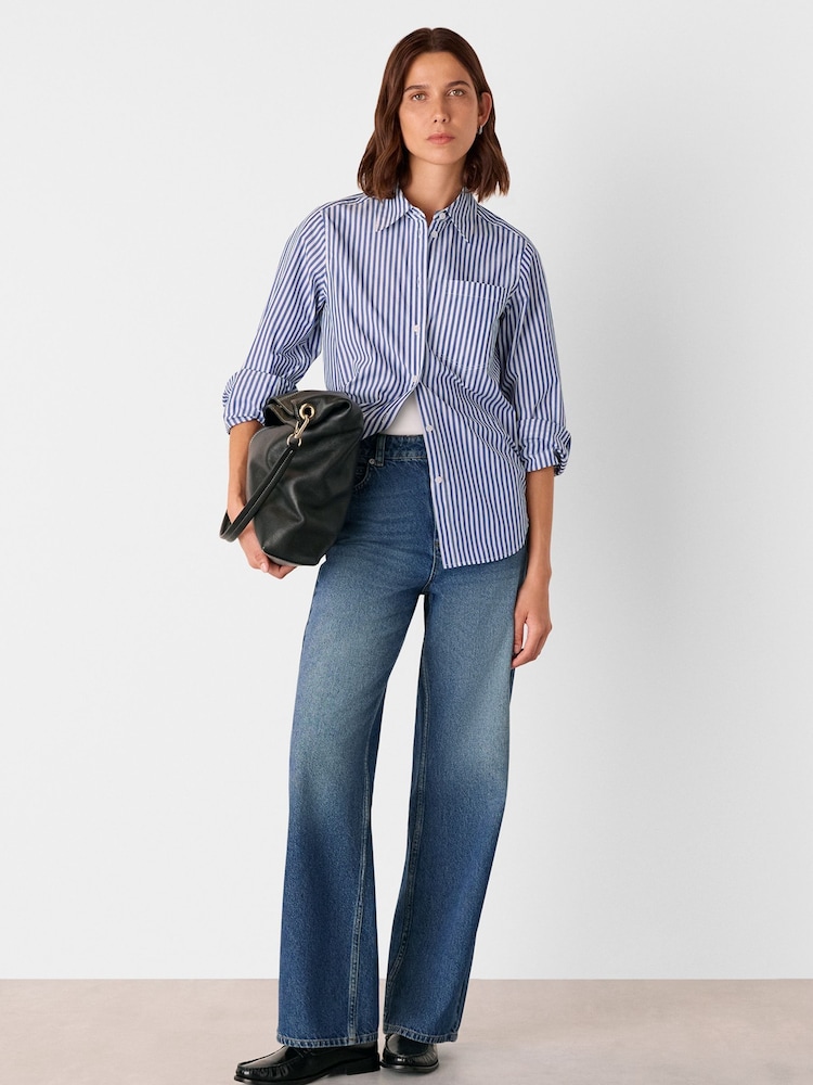 Whistles Blue Relaxed Fit Stripe Shirt - Image 3 of 5