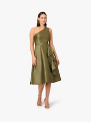 Adrianna Papell Green Studio One Shoulder Mikado Dress - Image 1 of 6